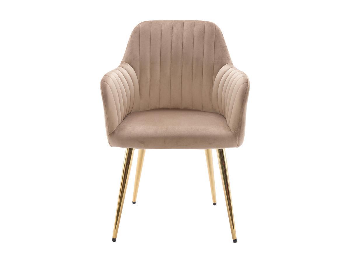 Vente-unique Lot de 6 chaises avec accoudoirs en velours et métal doré - Beige - ELEANA  