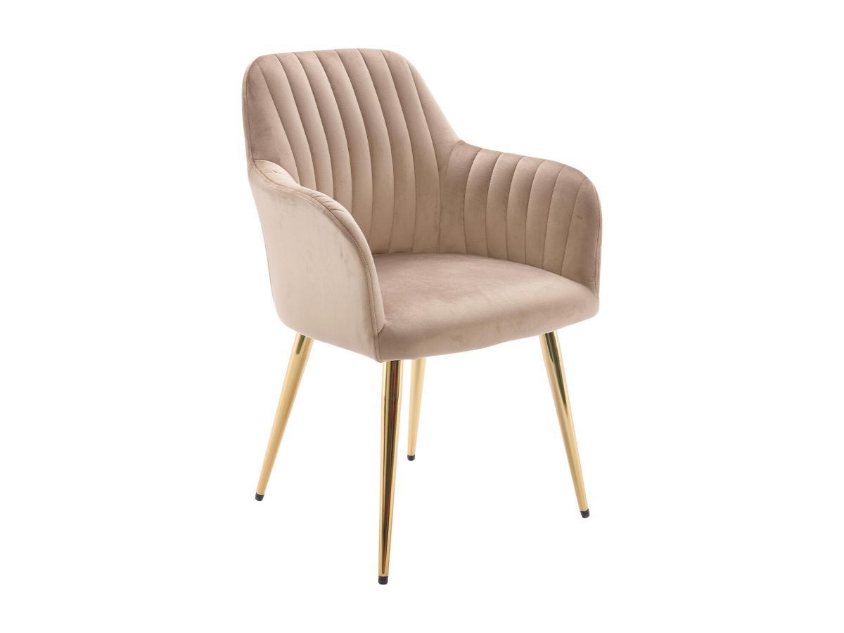 Vente-unique Lot de 6 chaises avec accoudoirs en velours et métal doré - Beige - ELEANA  