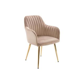 Vente-unique Lot de 6 chaises avec accoudoirs en velours et métal doré - Beige - ELEANA  