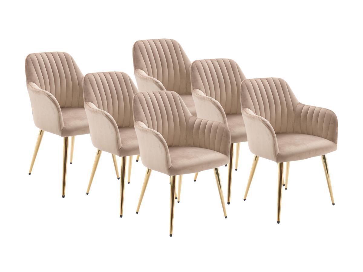 Vente-unique Lot de 6 chaises avec accoudoirs en velours et métal doré - Beige - ELEANA  