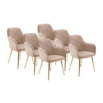 Lot de 6 chaises avec accoudoirs en velours et métal doré - Beige - ELEANA