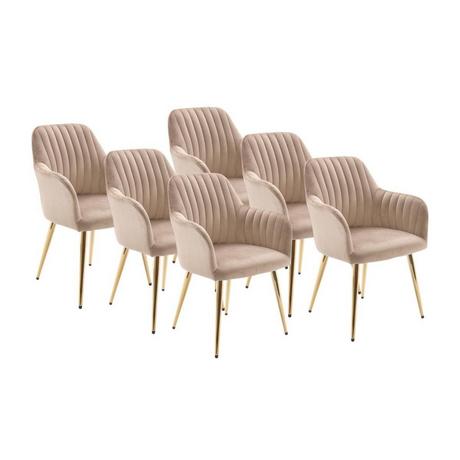 Vente-unique Lot de 6 chaises avec accoudoirs en velours et métal doré - Beige - ELEANA  