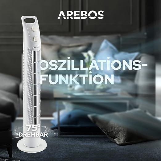 Arebos AREBOS Ventilateur tour 40 W Ventilateur colonne Ventilateur sur pied Blanc  