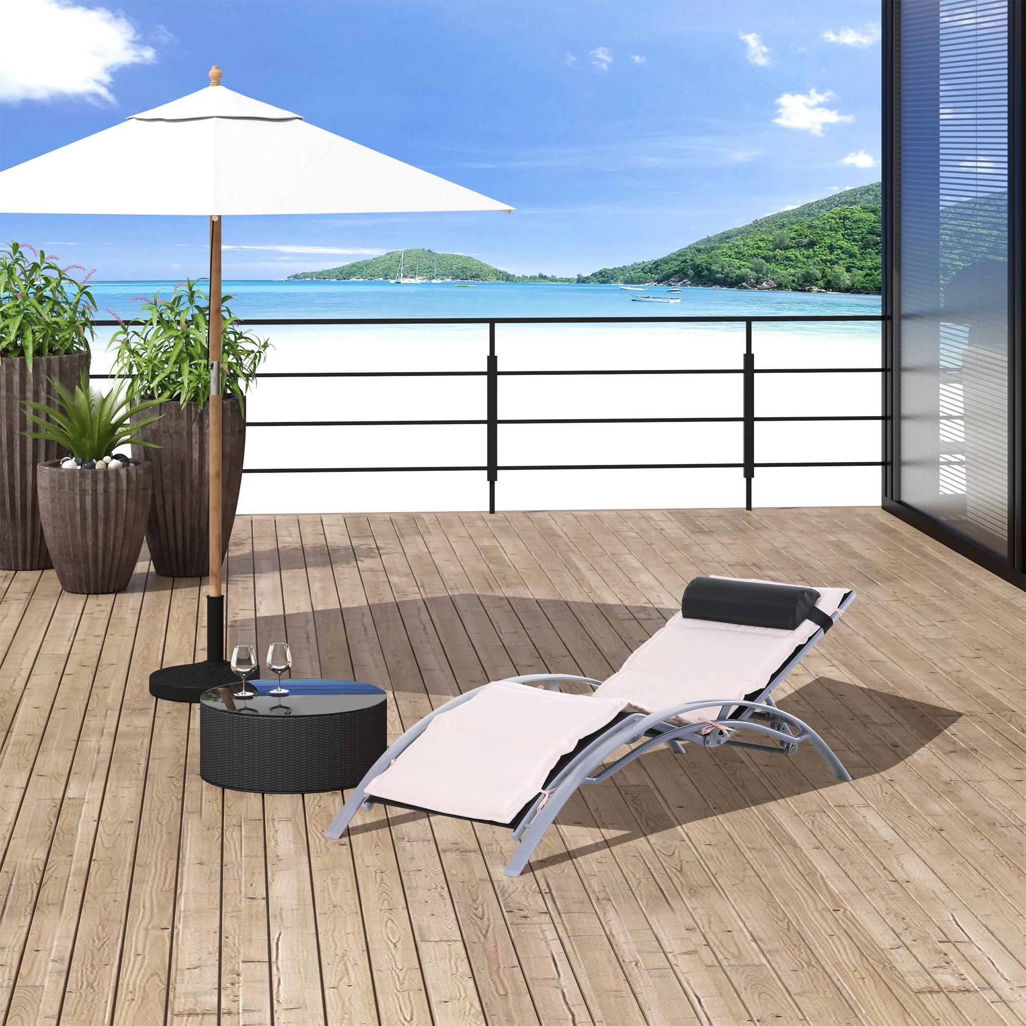 Outsunny  Lettino Prendisole Da Giardino Sedia Da Giardino Sedia Relax Sedia A Sdraio Alluminio Regolabile Bianco Crema 170 X 64 X 82 Cm 