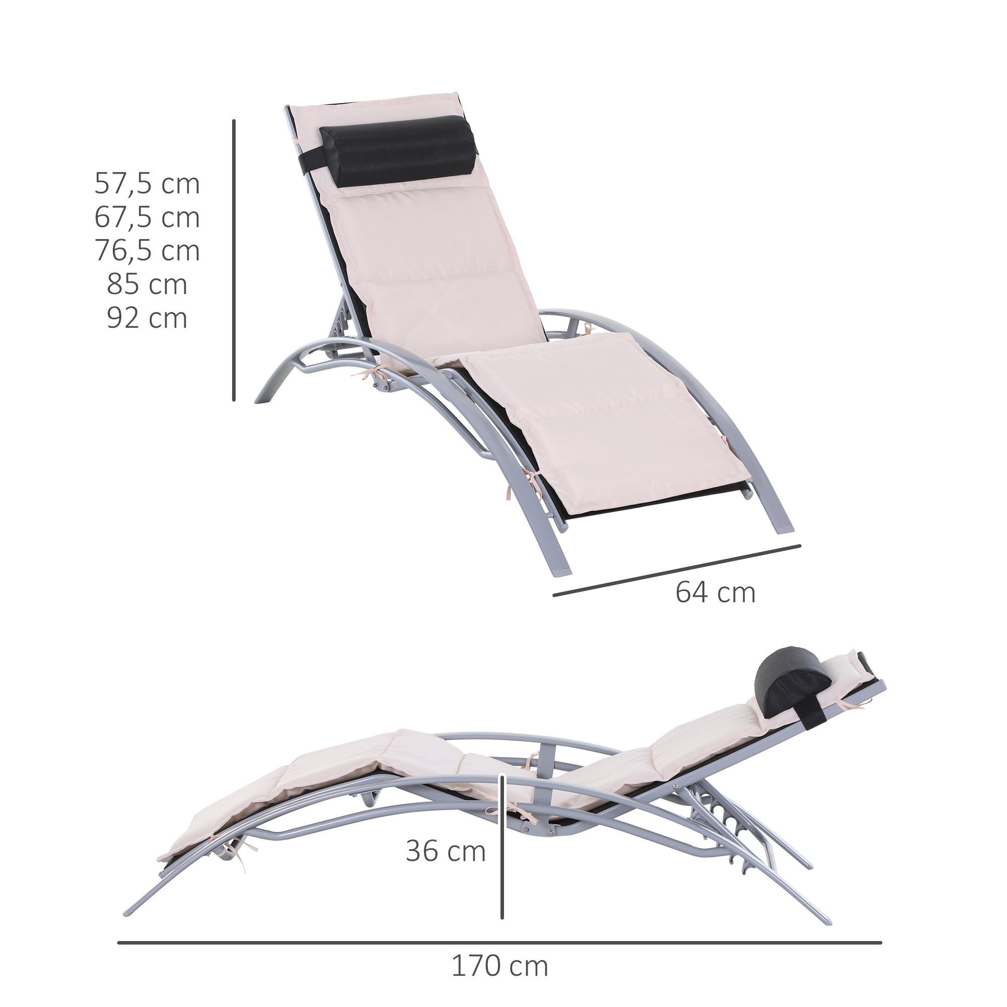 Outsunny  Lettino Prendisole Da Giardino Sedia Da Giardino Sedia Relax Sedia A Sdraio Alluminio Regolabile Bianco Crema 170 X 64 X 82 Cm 