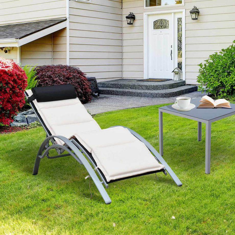 Northio  Sonnenliege Gartenliege Gartenstuhl Relaxsessel Liegestuhl Alu Verstellbar Cremeweiß 170 X 64 X 82 Cm 