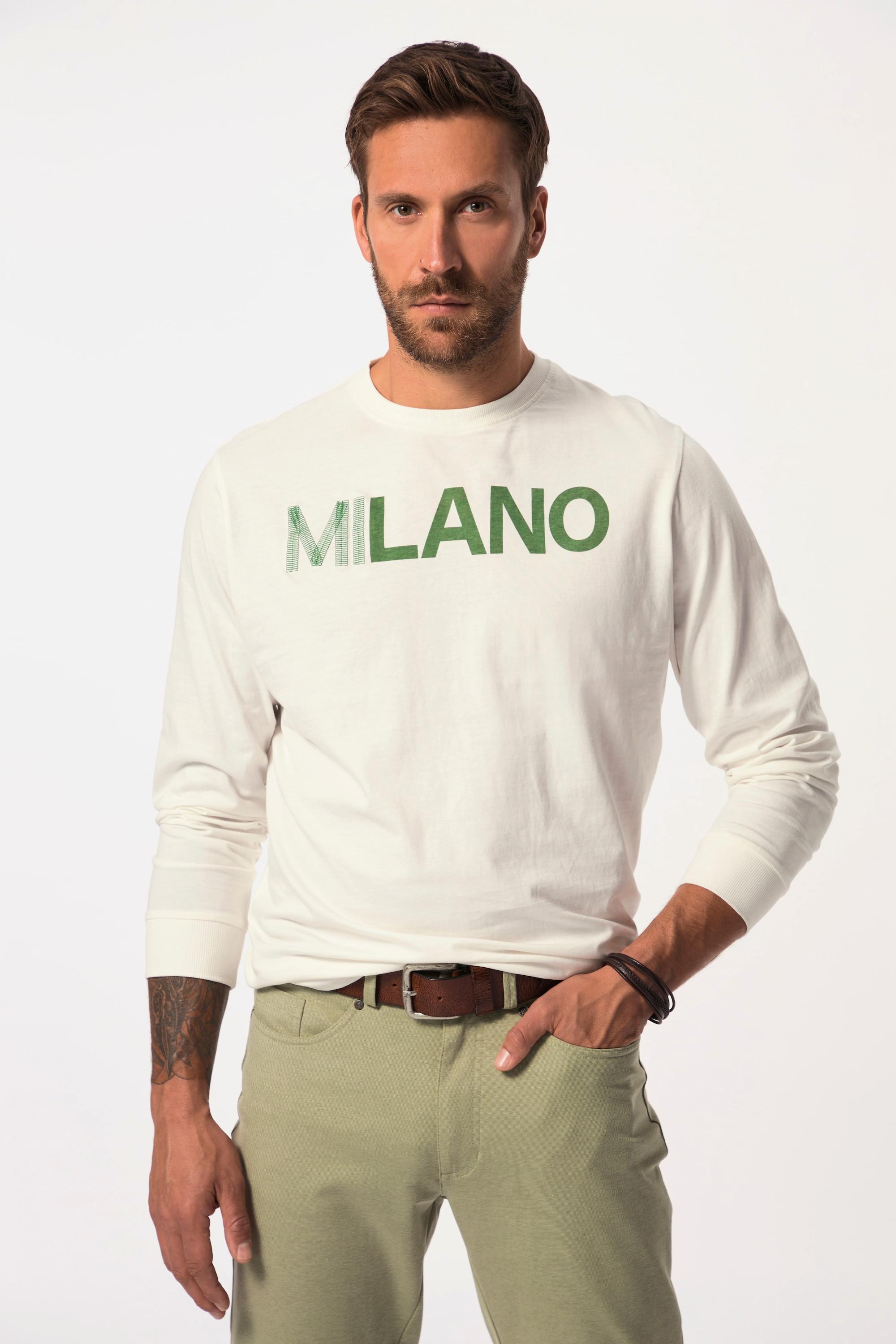 JP1880  Maglia a maniche lunghe con stampa sul petto e scollo a girocollo, fino alla tg. 8XL 