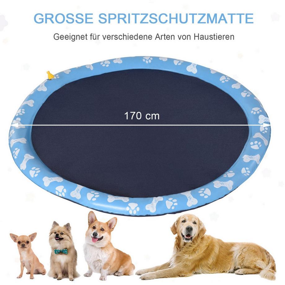 Northio  Splash Sprinkler Pad 170Cm Spritz Wasserspiel Matte Hunde Wassersprinkler Anti-Rutsch Outdoor Pvc Blau 