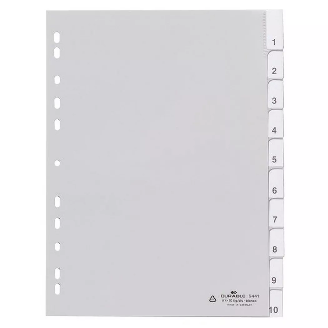 DURABLE Kunststoff-Register, A4, PP, 10-teilig, grau