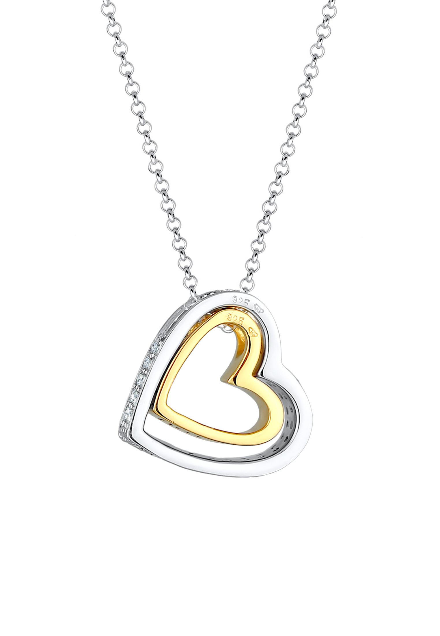 Elli  Halskette Zwei Herzen Bi-Color Mit Kristallen 