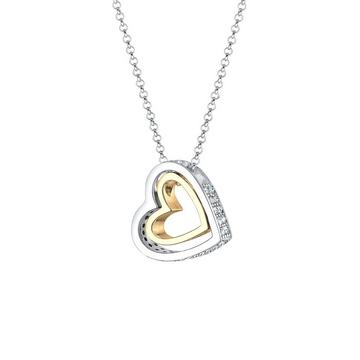 Halskette Zwei Herzen Bi-Color Mit Kristallen