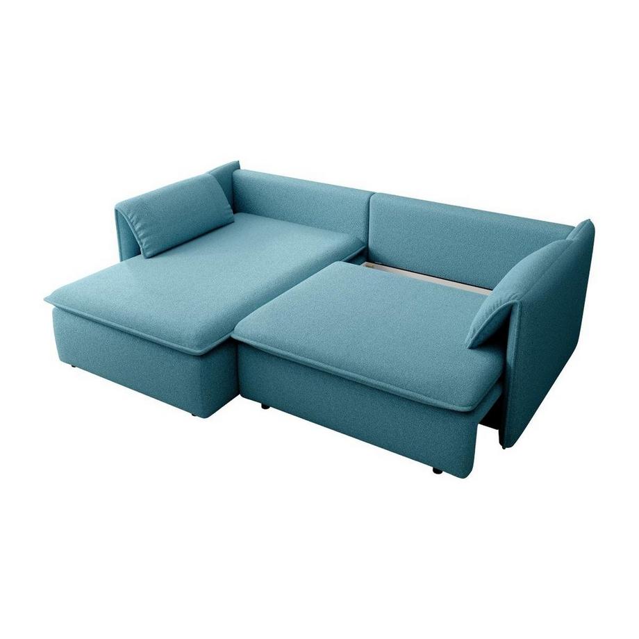 Vente-unique Canapé d'angle gauche convertible en tissu texturé bleu TEODORA  