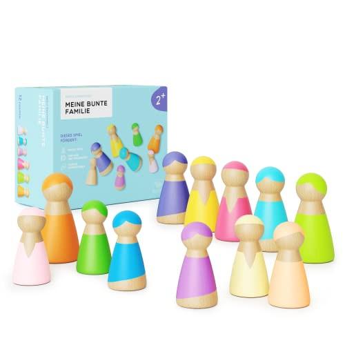 Activity-board  Figurines en bois arc-en-ciel : jouets Waldorf pour enfants à partir de 2 3 4 ans, jouets en bois pour enfants, cadeau d'anniversaire pour enfants, ensemble de jouets en bois avec 12 poupées en bois colorées 