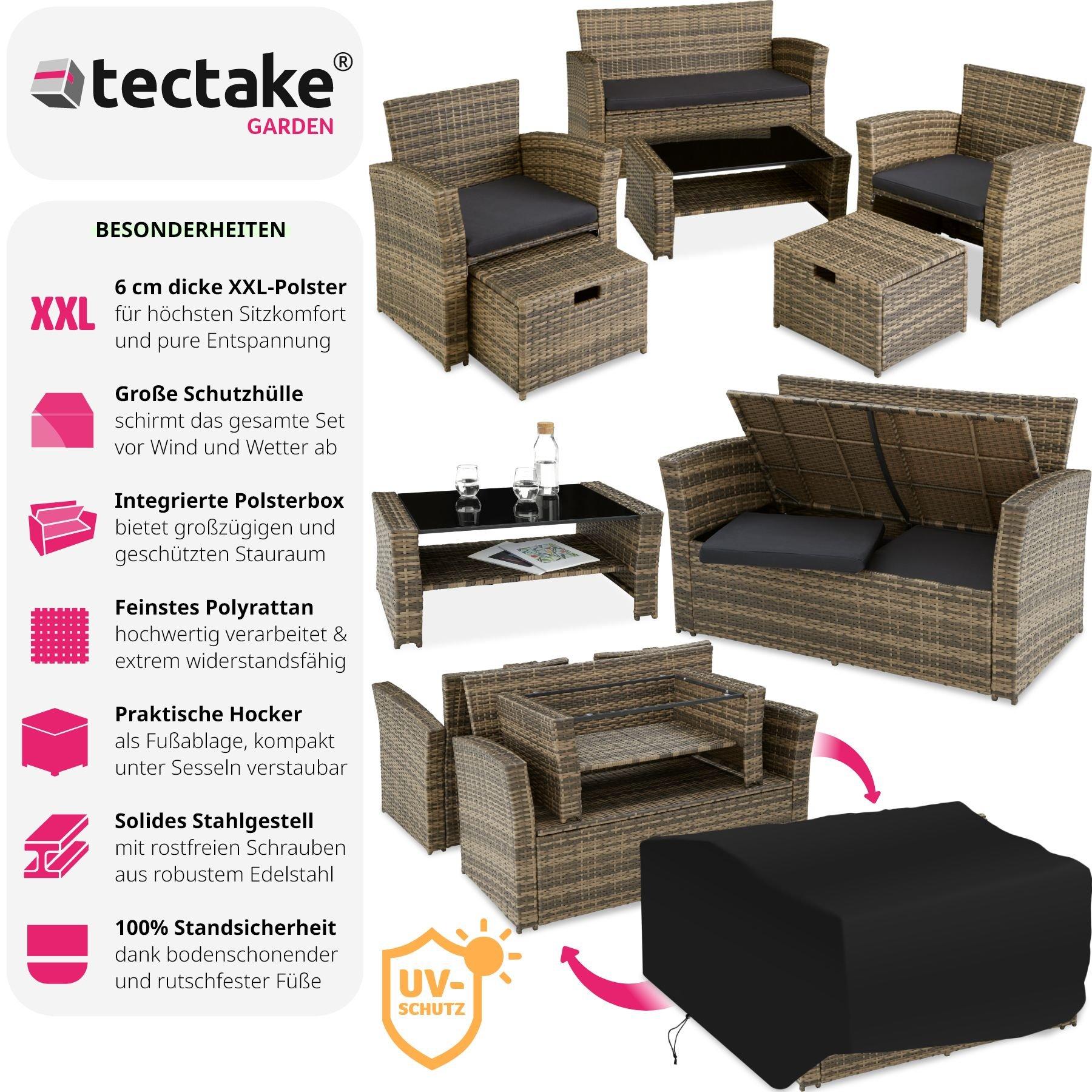 Tectake Rattan Sitzgruppe Modena 3+2+1 inkl. Schutzhülle  