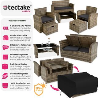 Tectake Salottino in rattan Modena 3 + 2 + 1, Involucro protettivo incluso  