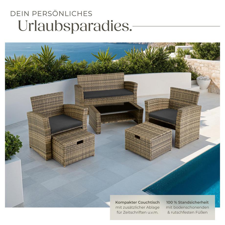 Tectake Rattan Sitzgruppe Modena für 4 bis 6 Personen widerstandsfähig  