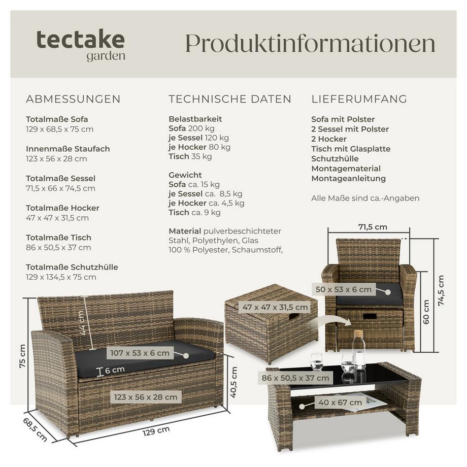Tectake Salon de jardin MODÈNE pour 4 à 6 personnes  