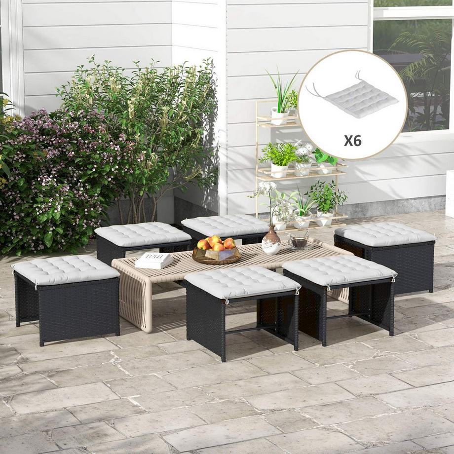 Northio  6Er-Set Sitzkissen Stuhlkissen Mit Bändern Sitzauflage Polsterkissen Für Indoor, Outdoor, Hellgrau, 40 X 40 X 4 Cm 