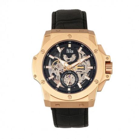 Reign  Montre Reign Commodus Automatique Squelette avec Bracelet en Cuir 