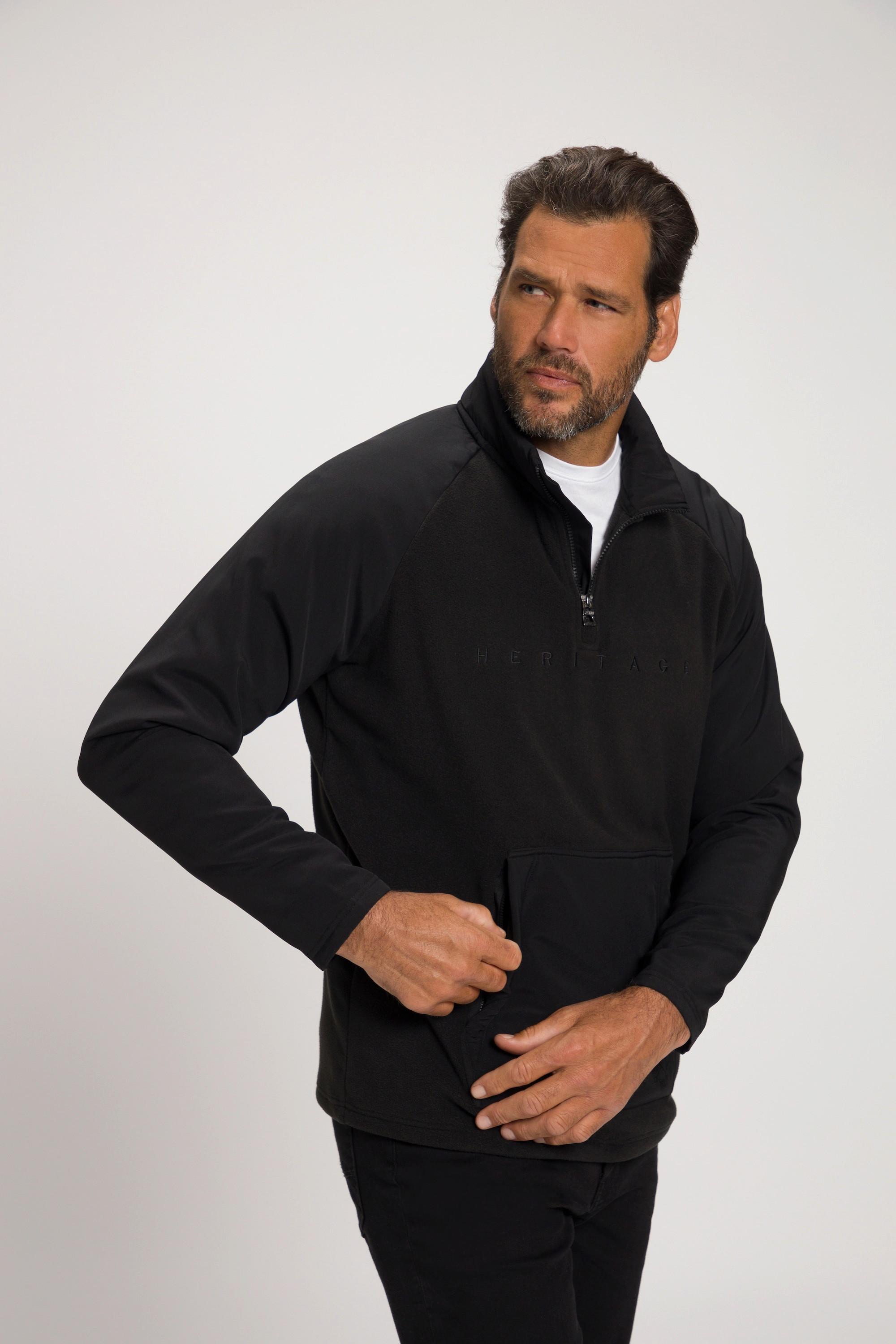 JP1880  Pullover con pile per l'outdoor con collo alto, tasca a marsupio e maniche raglan 