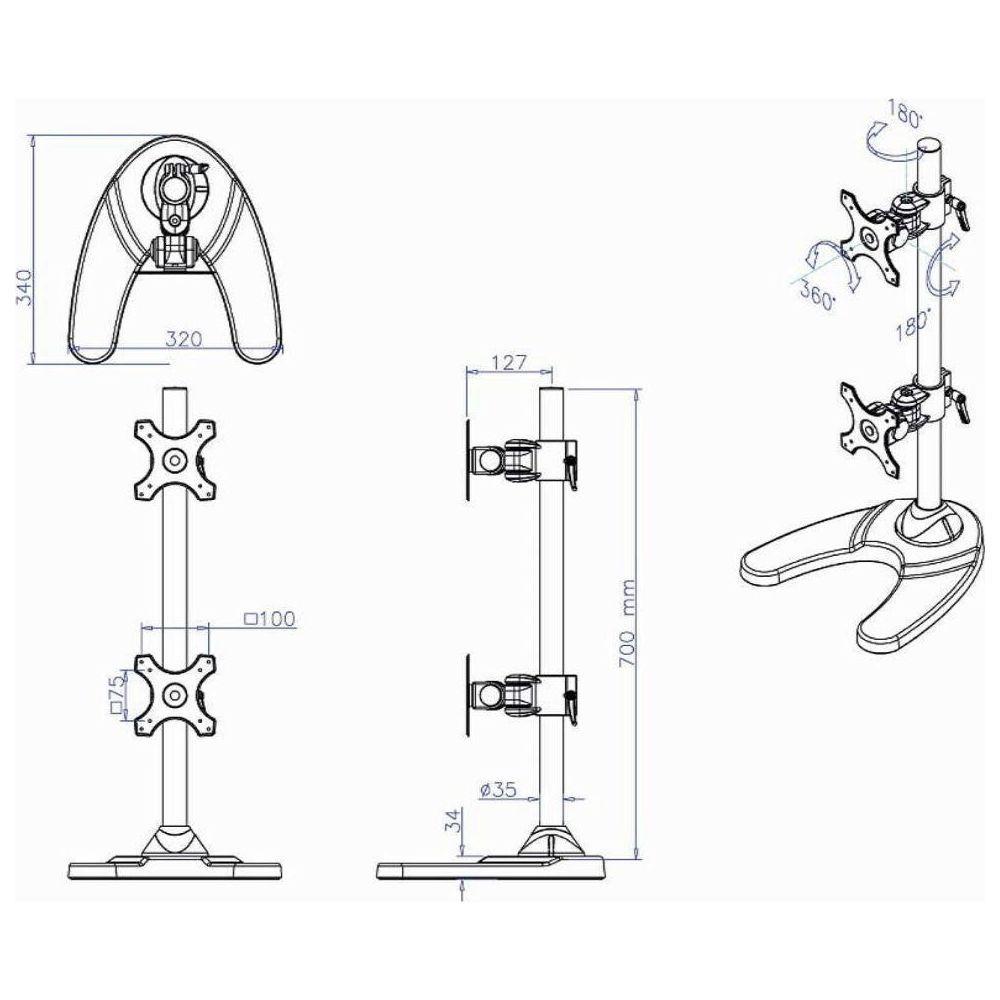 NewStar  Neomounts by Newstar FPMA-D700DDV 2 vie Piedistallo per monitor 25,4 cm (10) - 68,6 cm (27) Regolabile in altezza 