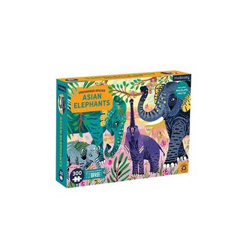 Puzzle 300 pièces, éléphant d'Asie, animaux en voie de disparition, Mudpuppy