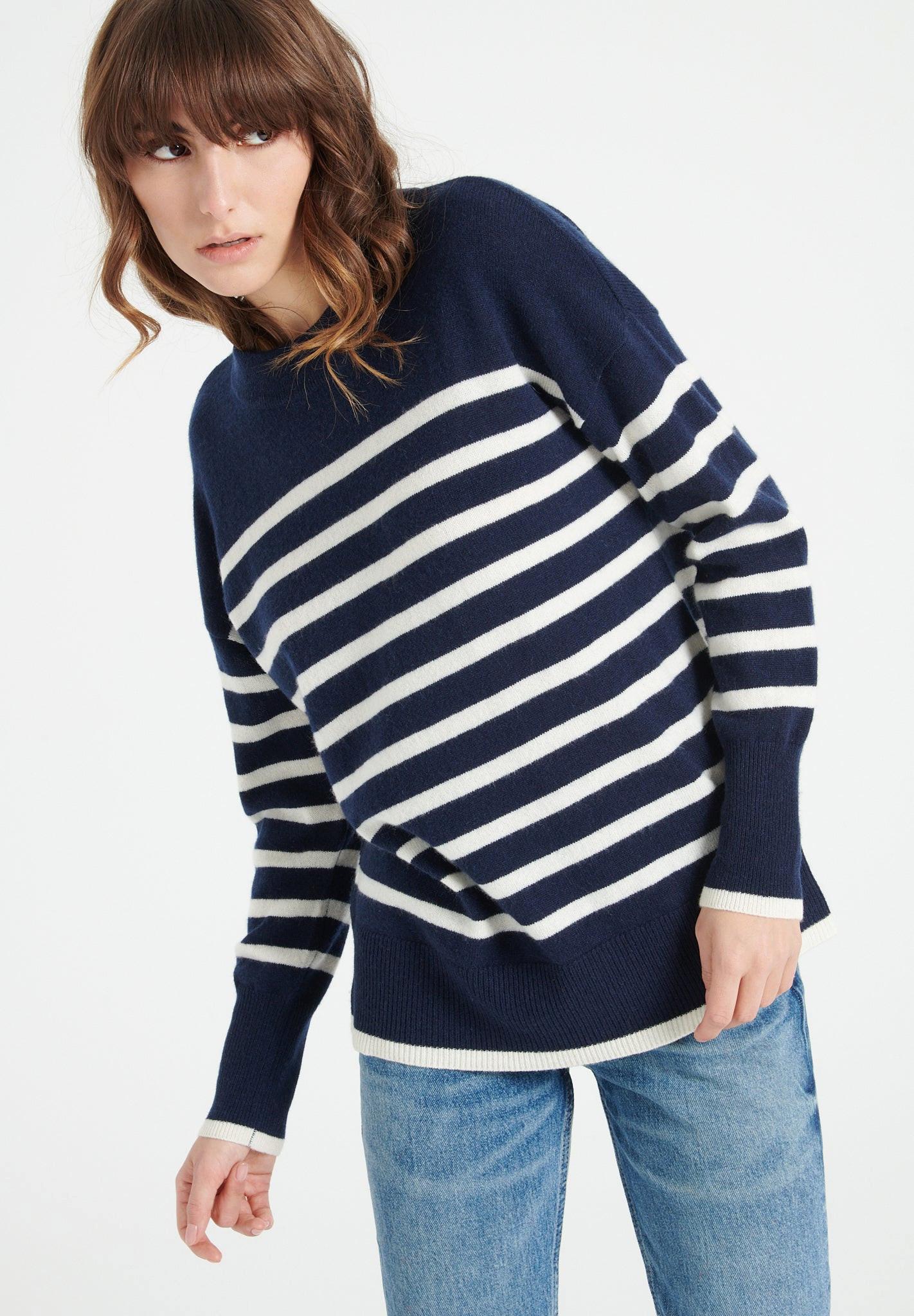 Studio Cashmere8  LILLY 24 Maglia a righe con collo rotondo - 100% cashmere 