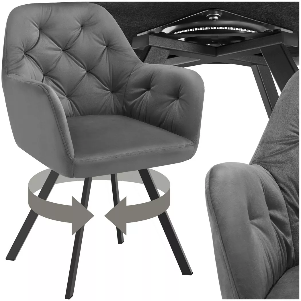 Tectake - Fauteuil pivotant 180° en velours rembourré motif matelassé gris