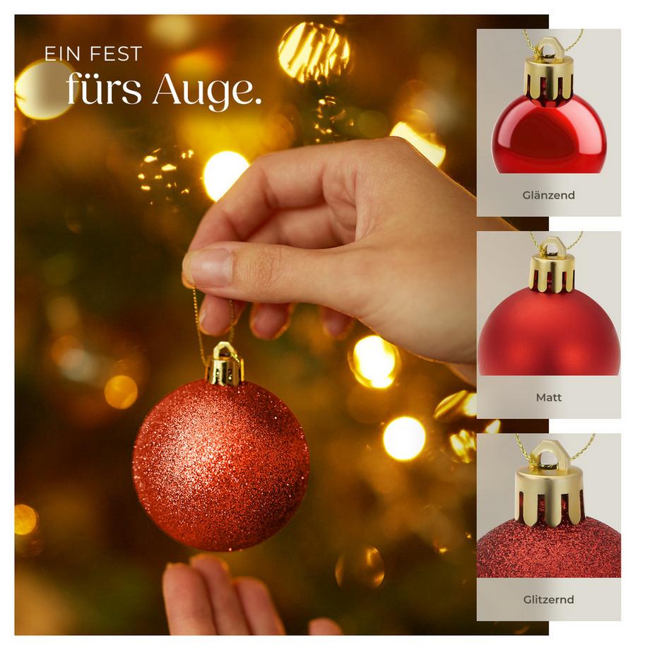 Tectake Boules de Noël  Lot de 84 boules rouges avec chaîne en perles et étoile  