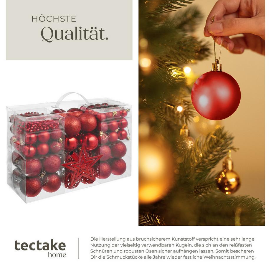 Tectake Boules de Noël  Lot de 84 boules rouges avec chaîne en perles et étoile  