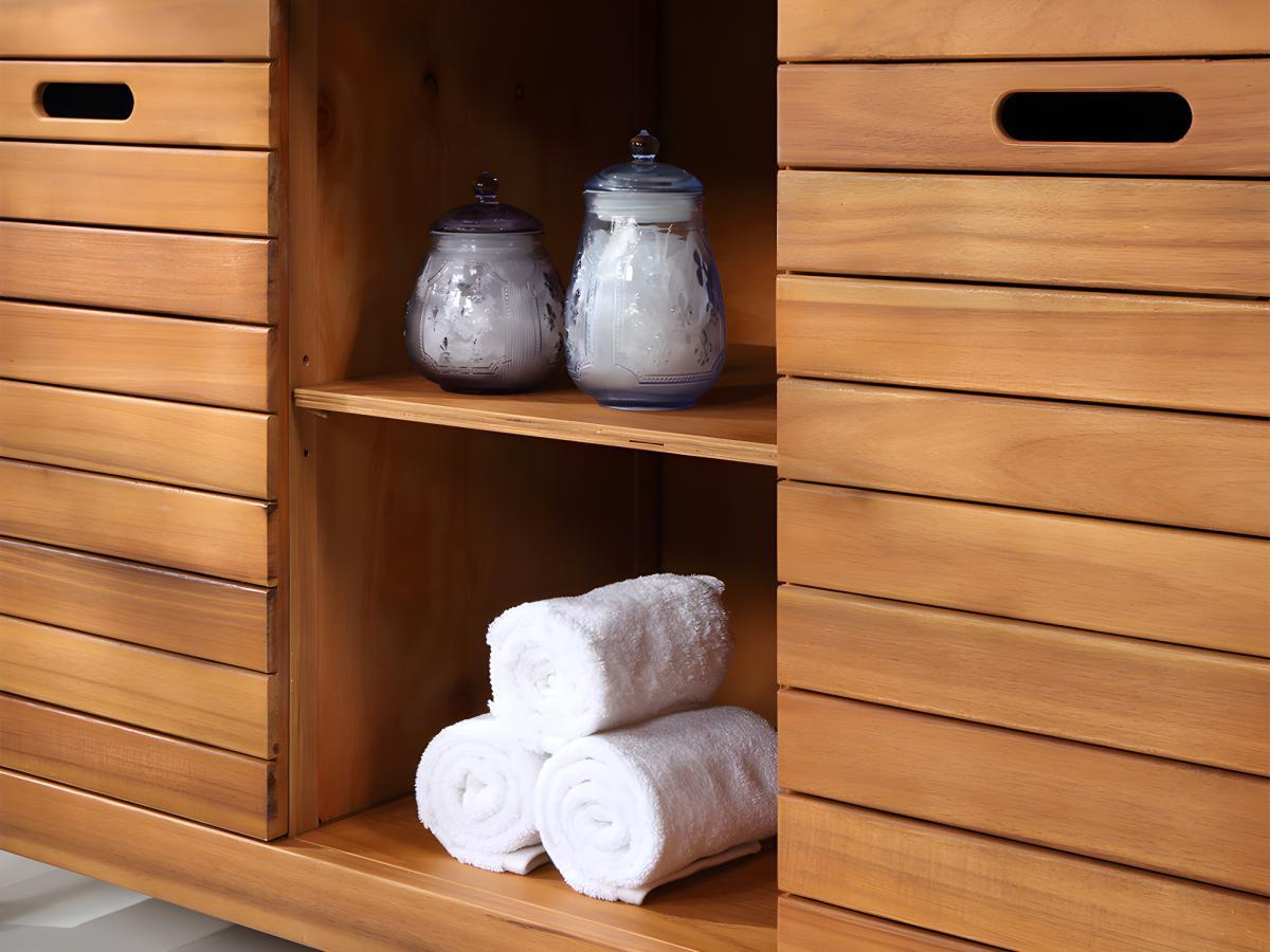 Vente-unique Mobile bagno con lavabo semplice 1 in Legno d'acacia PULUKAN  