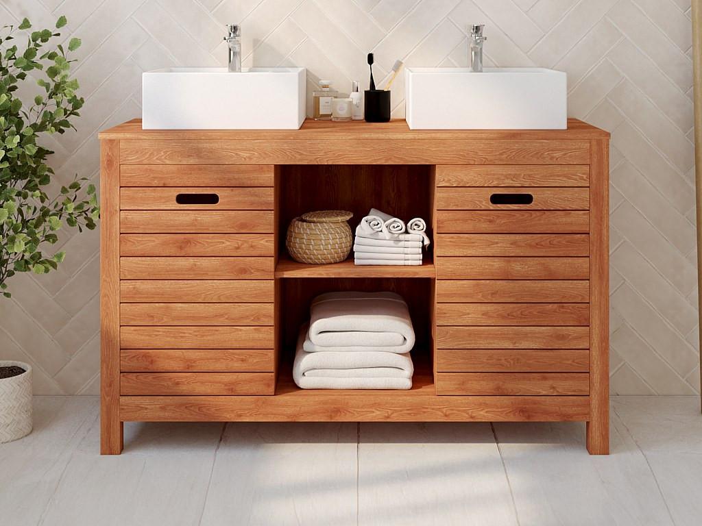 Vente-unique Mobile bagno con lavabo semplice 1 in Legno d'acacia PULUKAN  