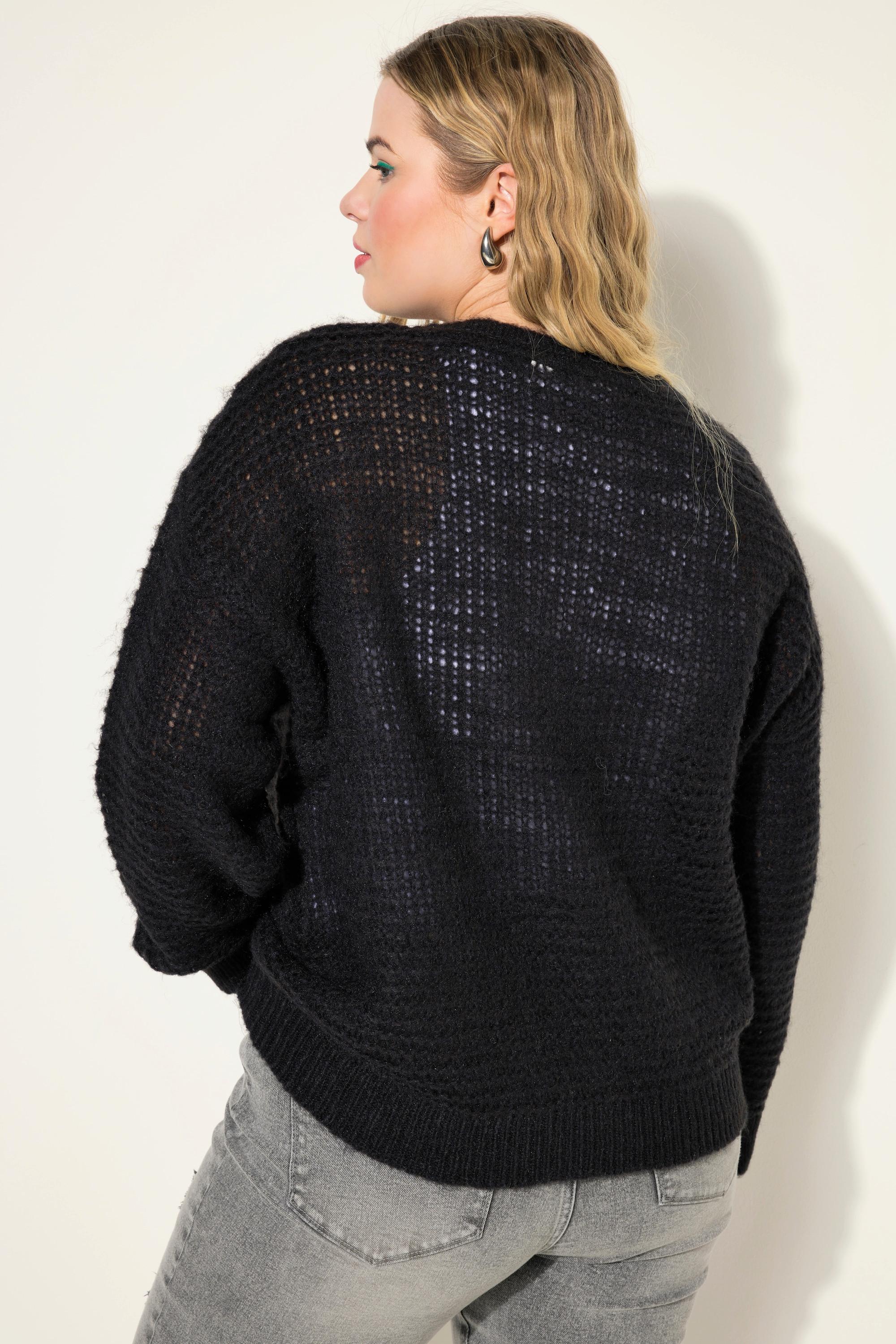 Studio Untold  Pull coupe Boxy Shape en maille ajourée, avec col rond et manches longues 