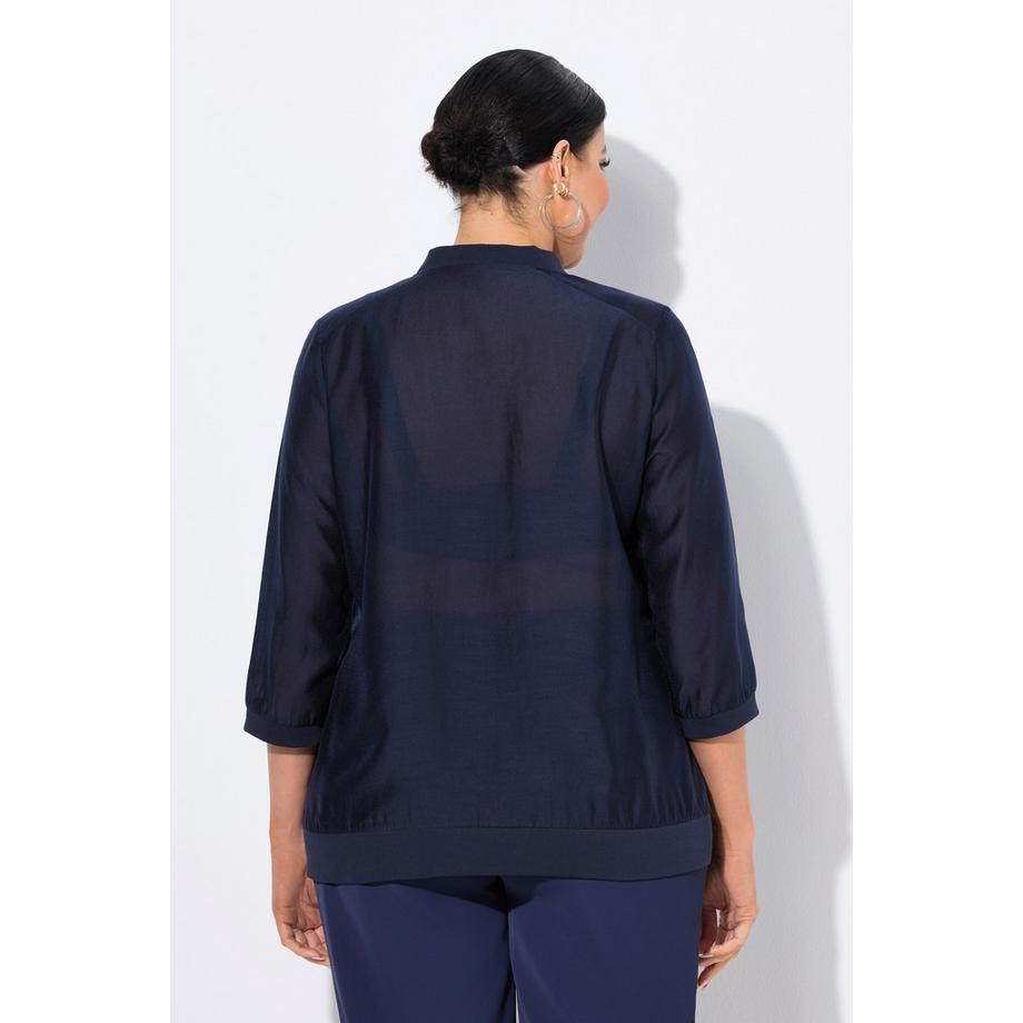 Ulla Popken Blouson leicht transparent V-Ausschnitt 3/4-Arm  