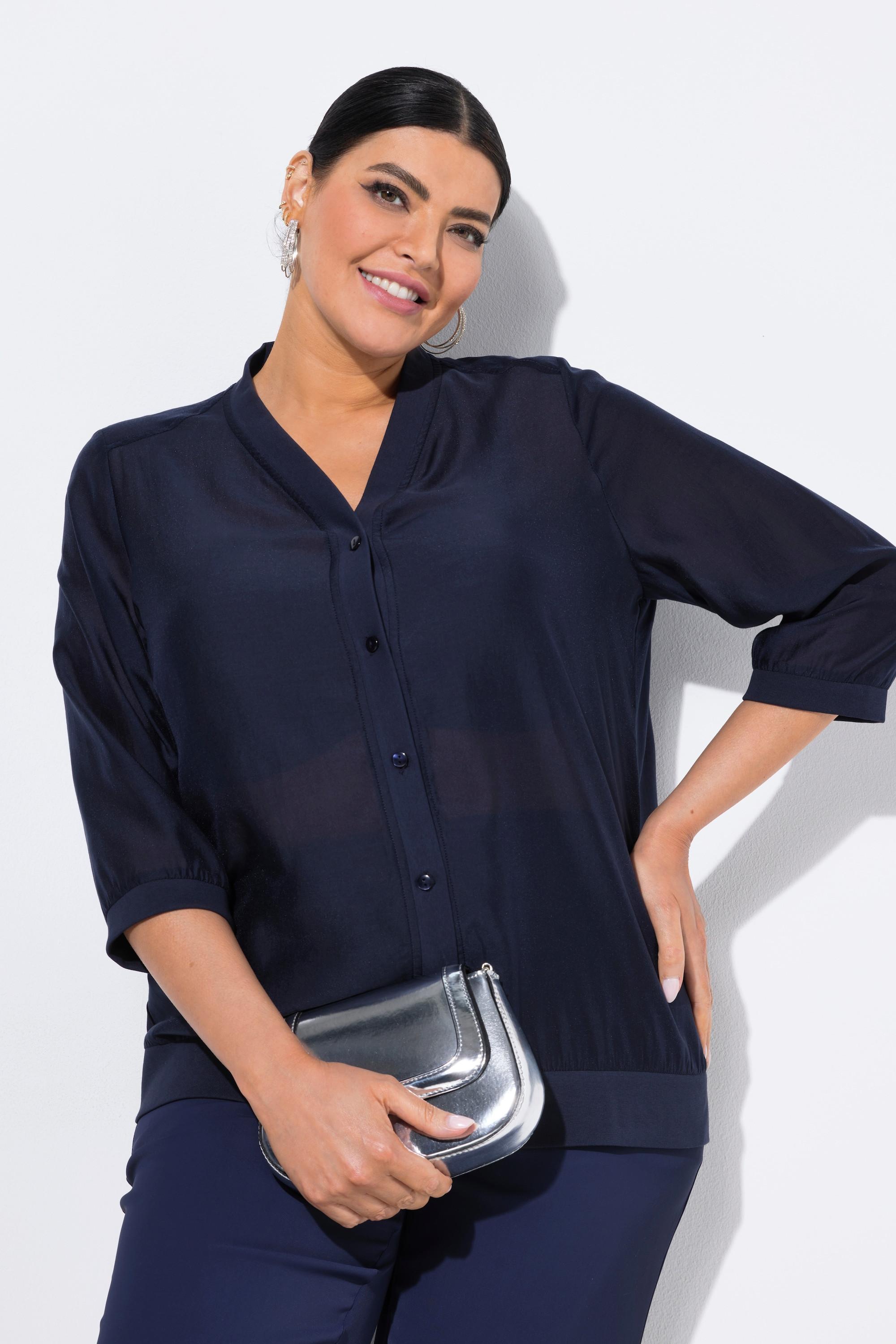 Ulla Popken Blusotto leggermente velato scollo a V maniche 3/4  