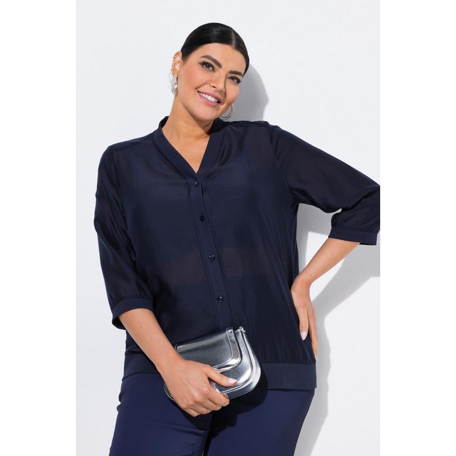 Ulla Popken Blouson leicht transparent V-Ausschnitt 3/4-Arm  