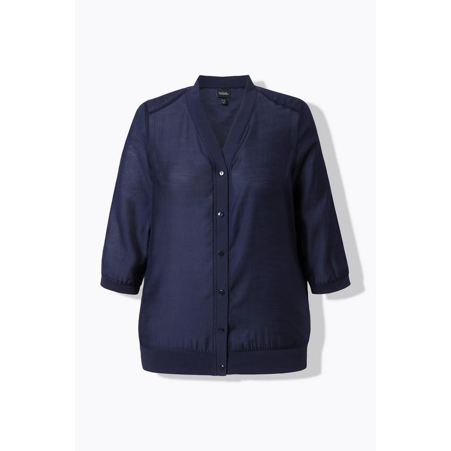 Ulla Popken Blouson leicht transparent V-Ausschnitt 3/4-Arm  