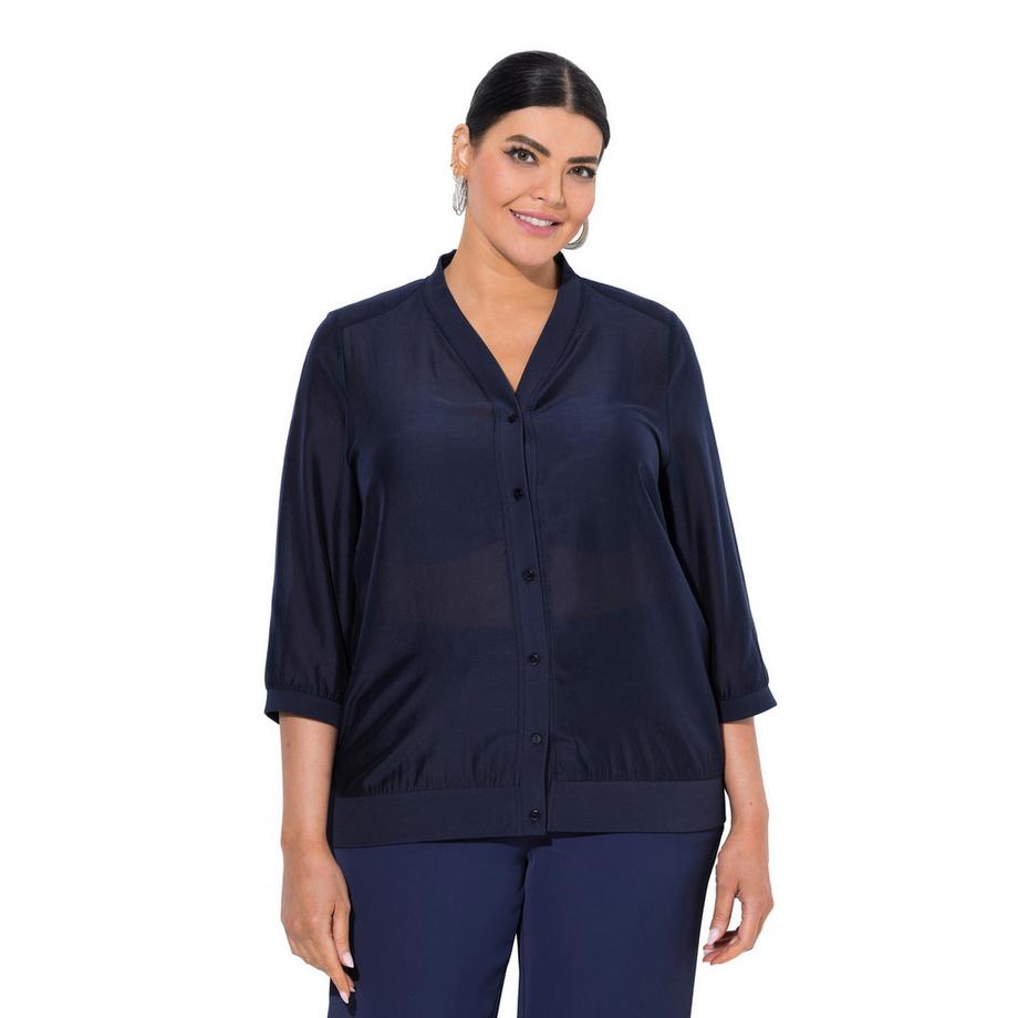 Ulla Popken Blouson leicht transparent V-Ausschnitt 3/4-Arm  