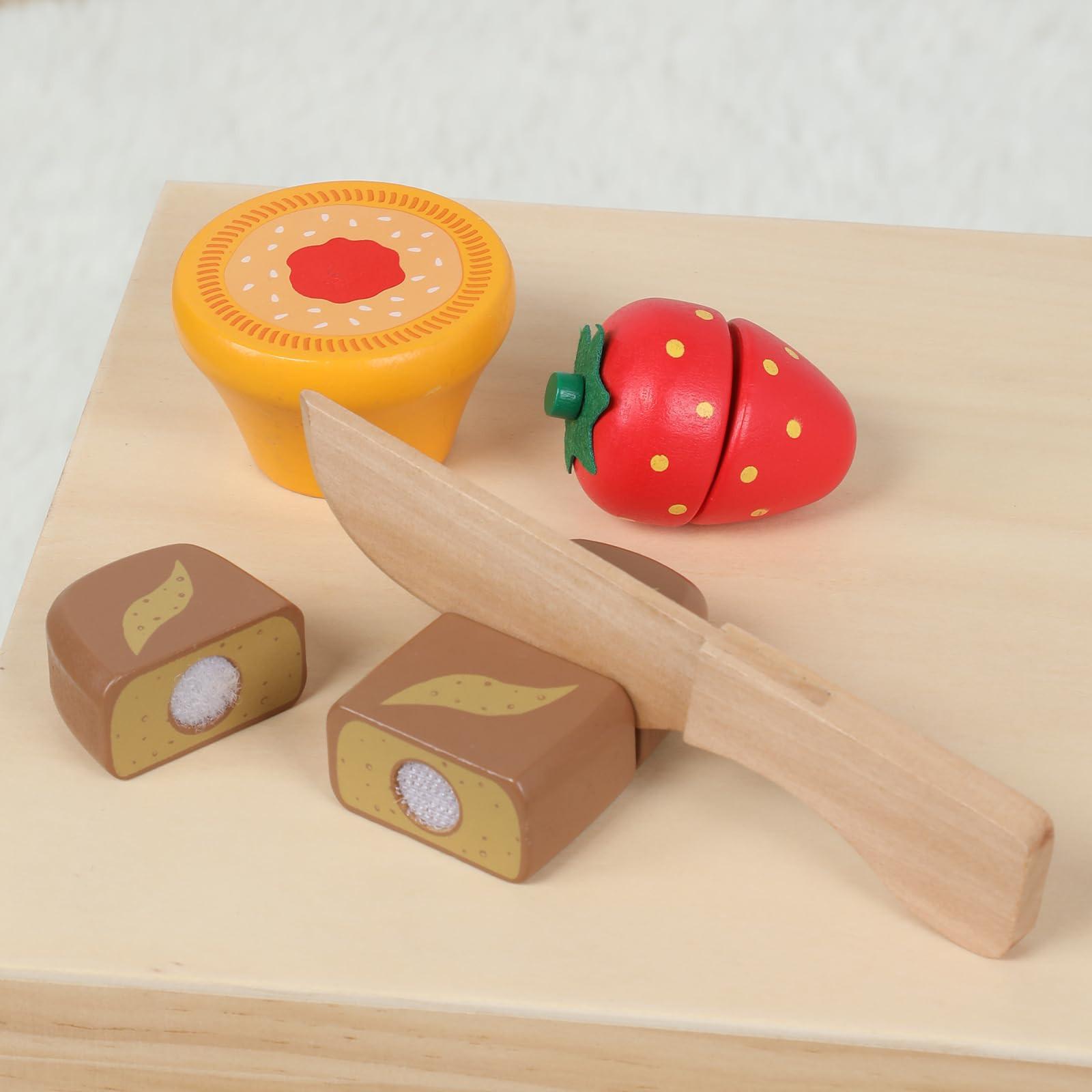 Activity-board  Set de petit-déjeuner en bois pour couper les aliments, magasin de cuisine pour enfants 