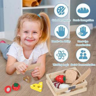 Activity-board  Set de petit-déjeuner en bois pour couper les aliments, magasin de cuisine pour enfants 