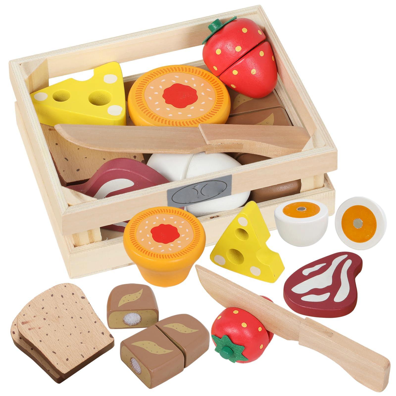 Activity-board  Set de petit-déjeuner en bois pour couper les aliments, magasin de cuisine pour enfants 