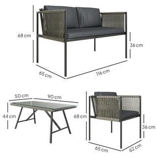 Northio Set di mobili da giardino in polyrattan set da salotto con 2 divani, sedie, cuscini da tavolo in vetro, mobili da balcone resistenti alle intemperie per 4 persone, gruppo di posti a sedere per esterni, mobili da giardino per giardino, balcone grigio |  