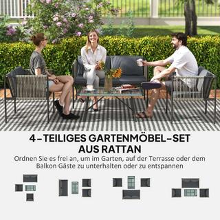 Northio Set di mobili da giardino in polyrattan set da salotto con 2 divani, sedie, cuscini da tavolo in vetro, mobili da balcone resistenti alle intemperie per 4 persone, gruppo di posti a sedere per esterni, mobili da giardino per giardino, balcone grigio |  