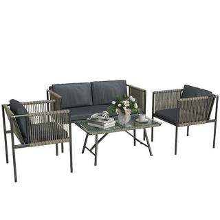 Northio Set di mobili da giardino in polyrattan set da salotto con 2 divani, sedie, cuscini da tavolo in vetro, mobili da balcone resistenti alle intemperie per 4 persone, gruppo di posti a sedere per esterni, mobili da giardino per giardino, balcone grigio |  
