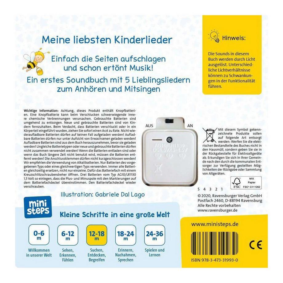 ministeps: Hör rein, sing mit! Erste Kinderlieder zum Anhören: Soundbuch ab 1 Jahr, Spielbuch, Bilderbuch Volksgut; Dal Lago, Gabriele (Illustrationen) Couverture rigide 