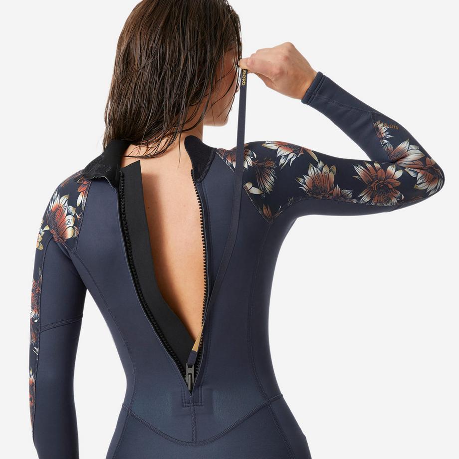 DECATHLON  Langarm-Surf-Shorty Springsuit 1,5 mm Rücken-RV  900, Terra Blumen 