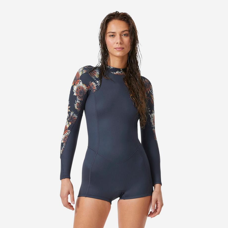 Langarm-Surf-Shorty Springsuit 1,5 mm Rücken-RV  900, Terra Blumen