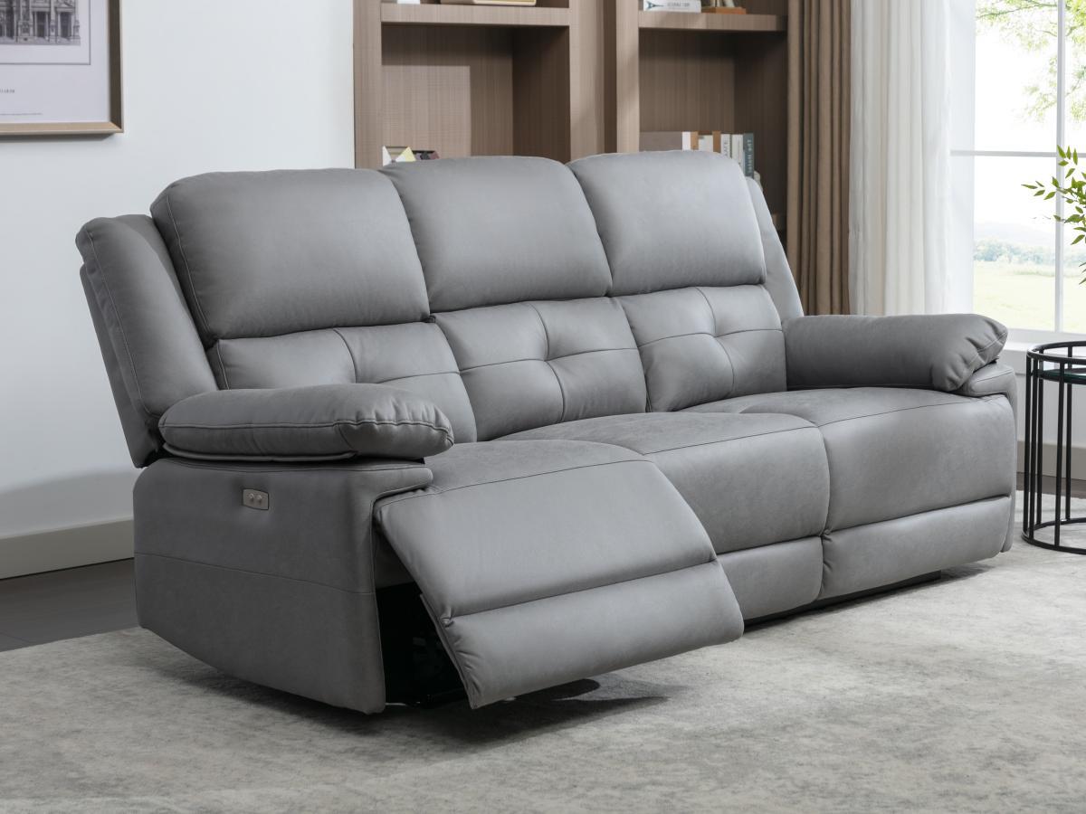 Vente-unique Relaxsofa elektrisch 3-Sitzer - Stoff - Grau - DOLENE  