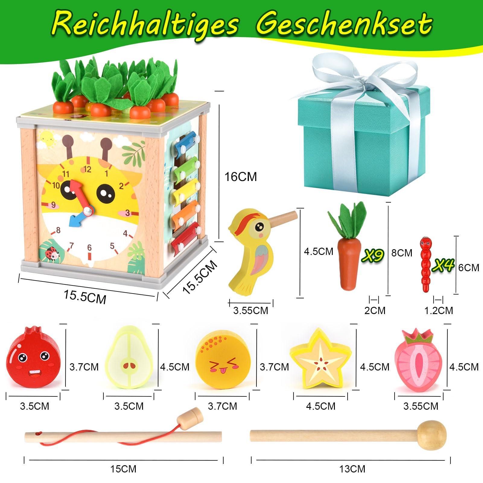 Activity-board  Cube d'activité motrice en bois bébé Cube d'activité 7 en 1, centre d'activité, récolte de carottes jouet en bois jouet d'activité motrice 