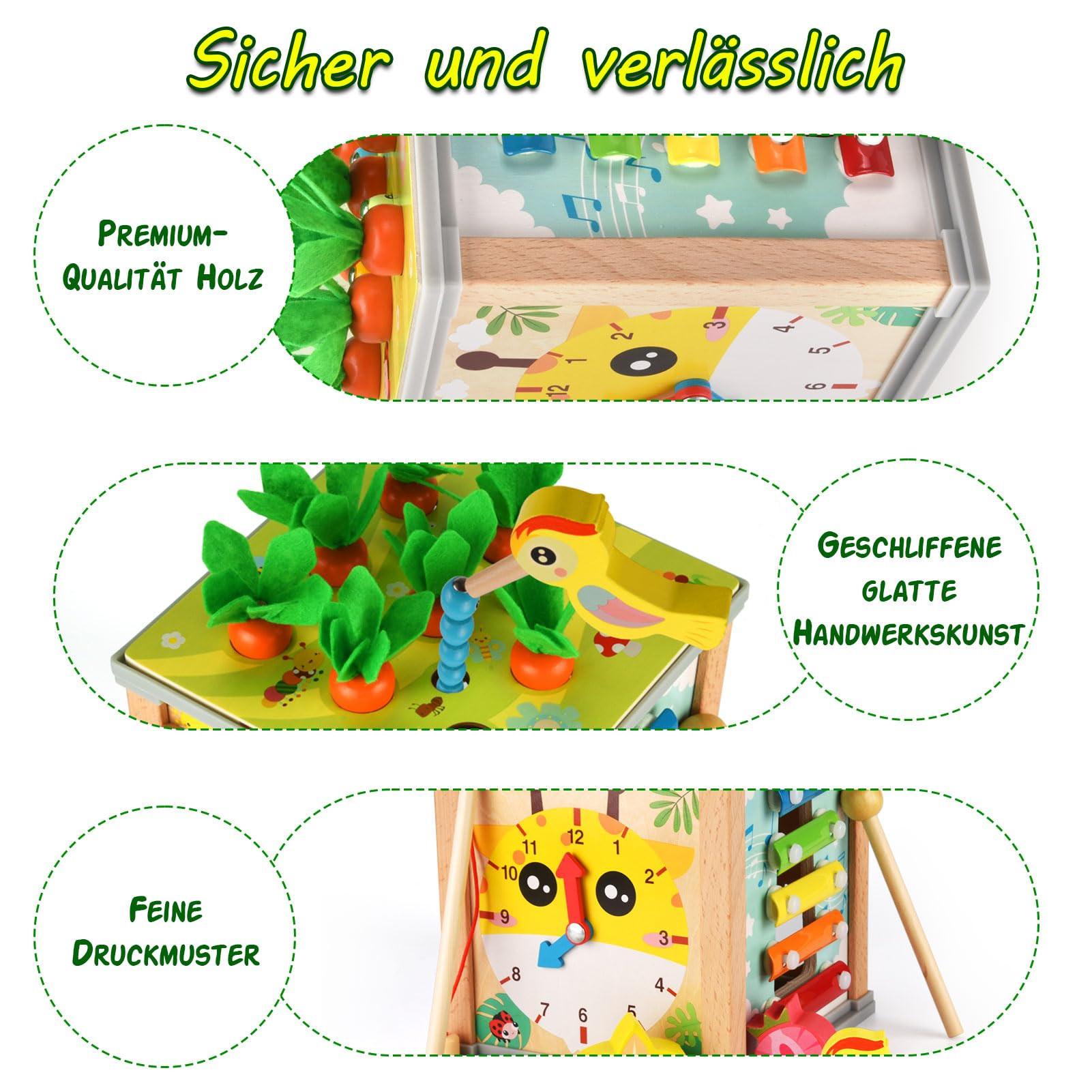 Activity-board  Motorische Aktivität Würfel Holz Baby 7 in 1 Aktivität Würfel, Aktivität Zentrum, Karotte Ernte Holzspielzeug Motor Aktivität Spielzeug 